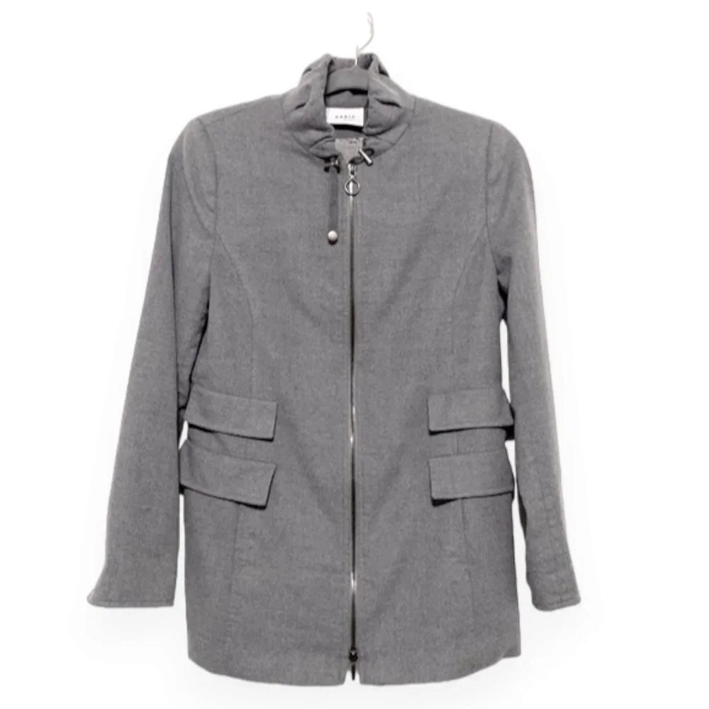 Akris Punto Light Gray Zip Front 100% Lightweight Wool Jacket Size 10